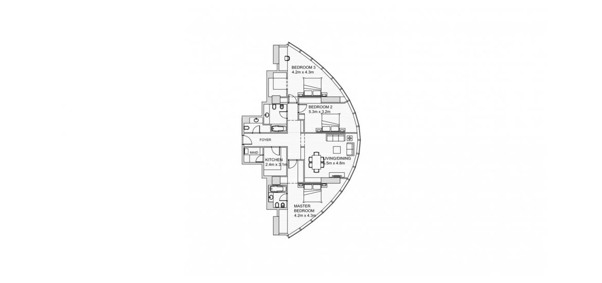 Apartment floor plan «165SQM», 3 bedrooms in SUN AND SKY TOWERS