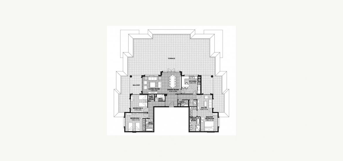 Apartment floor plan «390SQM», 3 bedrooms in ANSAM