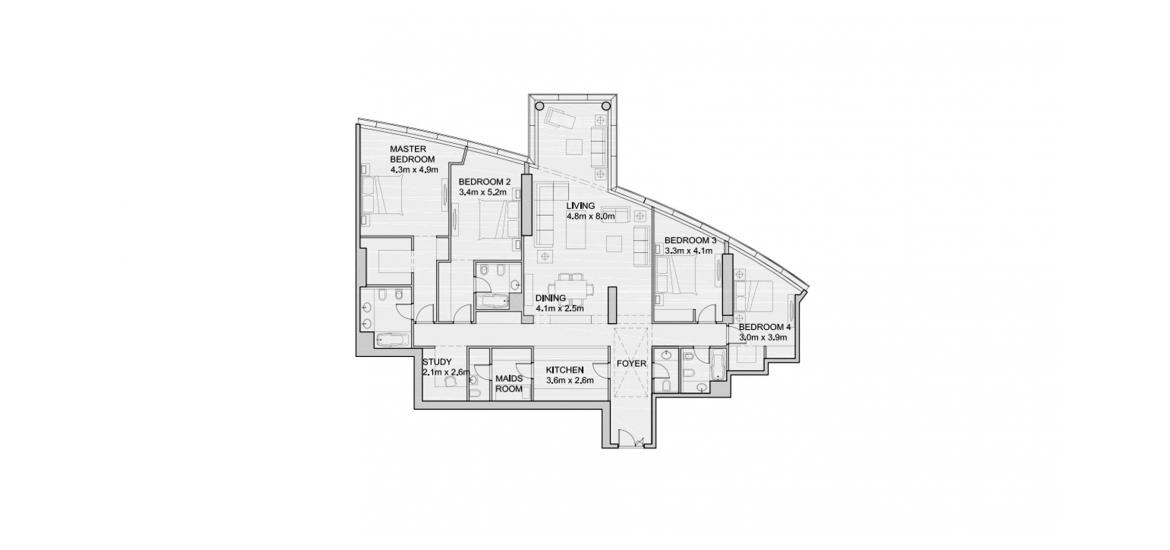 Apartment floor plan «238SQM», 4 bedrooms in SUN AND SKY TOWERS
