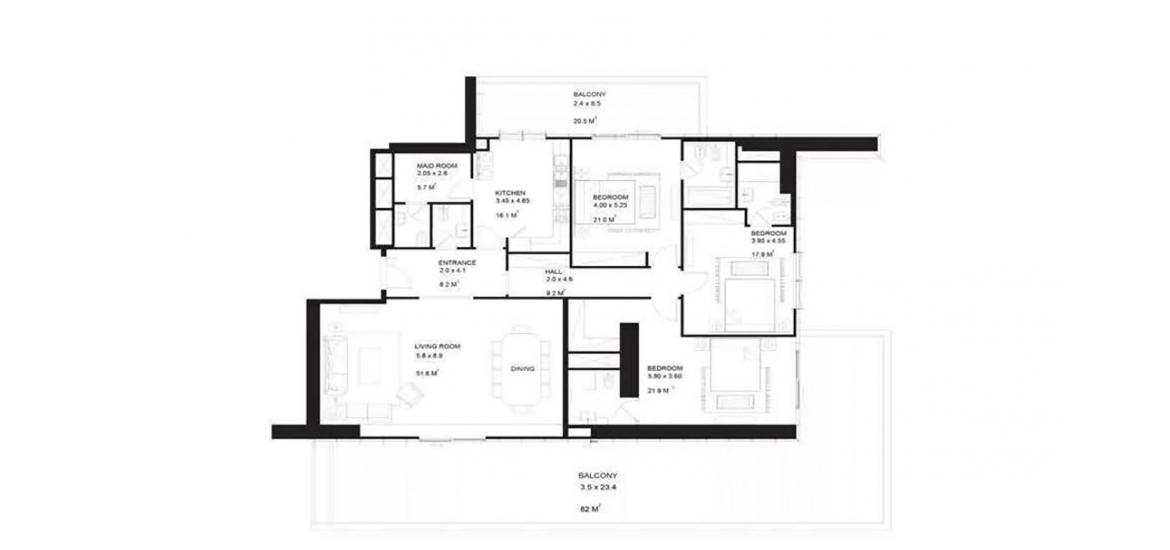 Apartment floor plan «SQM 249», 3 bedrooms in PARK VIEW AT AL REEM