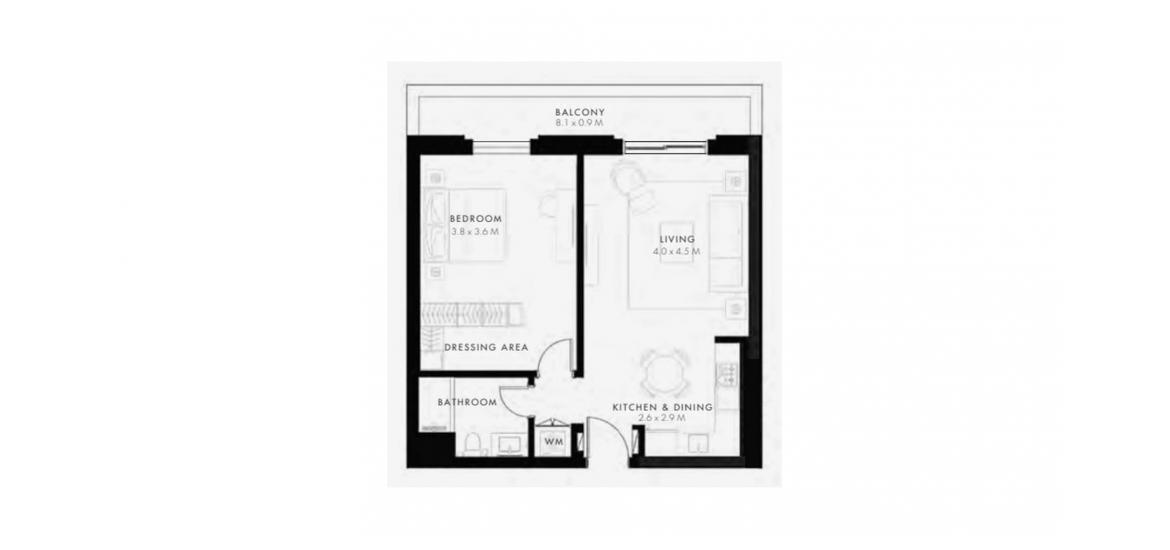 Apartment floor plan «74SQM», 1 bedroom in REFLECTION