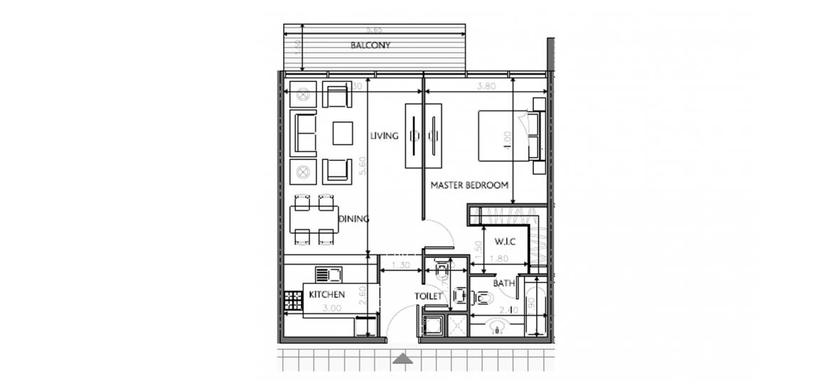 Apartment floor plan «80SQM», 1 bedroom in SOHO SQUARE