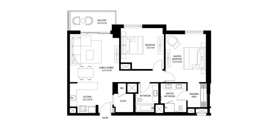 Apartment floor plan «98SQM», 2 bedrooms in WATER’S EDGE
