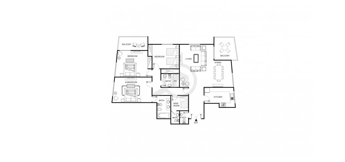 Apartment floor plan «198SQM», 3 bedrooms in AMAYA TOWERS