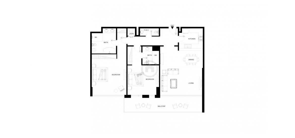 Apartment floor plan «195SQM», 2 bedrooms in AZURE AL REEM