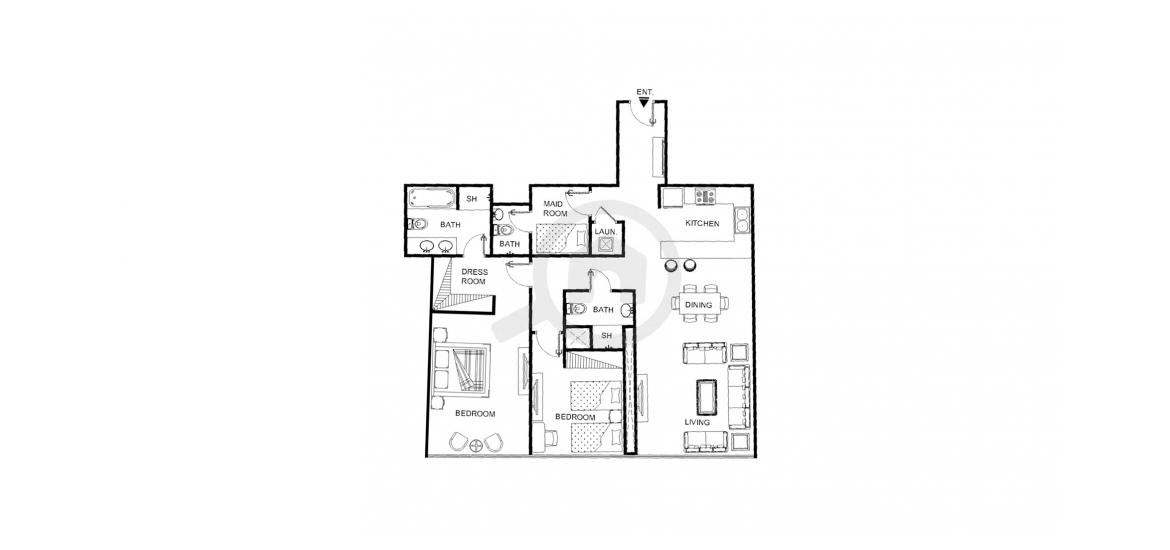 Apartment floor plan «118SQM», 2 bedrooms in THE GATE TOWERS