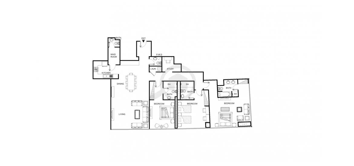 Apartment floor plan «189SQM», 3 bedrooms in THE GATE TOWERS