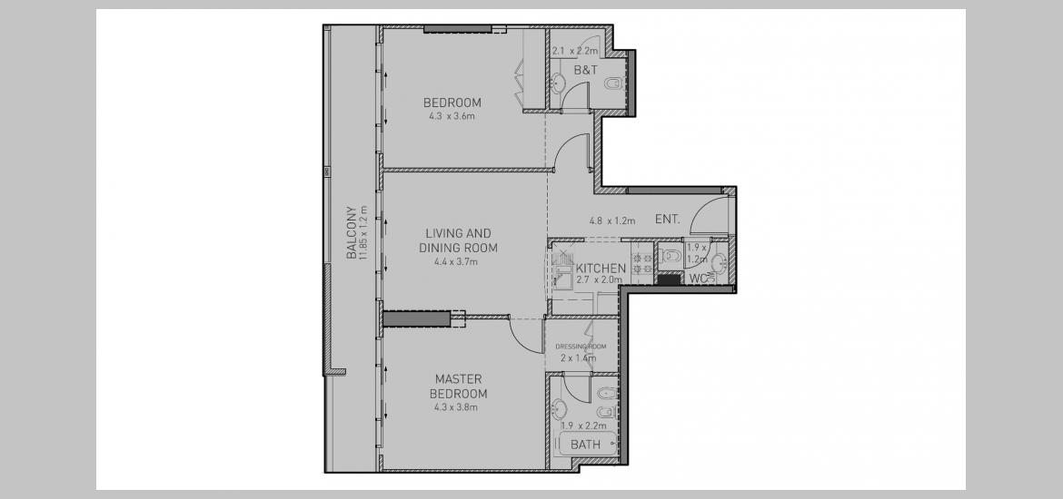 Apartment floor plan «98SQM», 2 bedrooms in JULPHAR