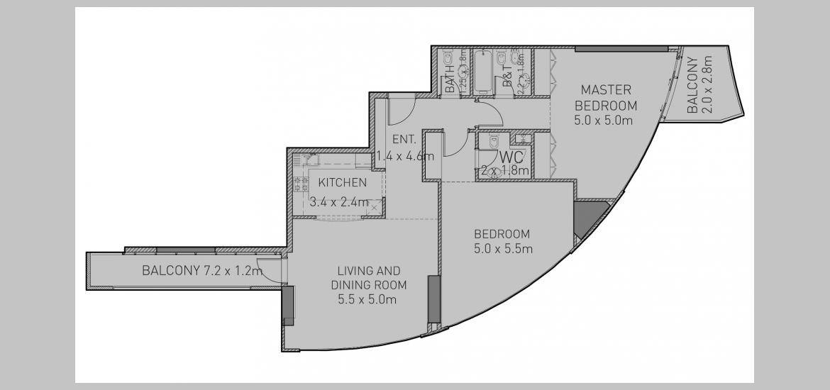Apartment floor plan «134SQM», 2 bedrooms in JULPHAR