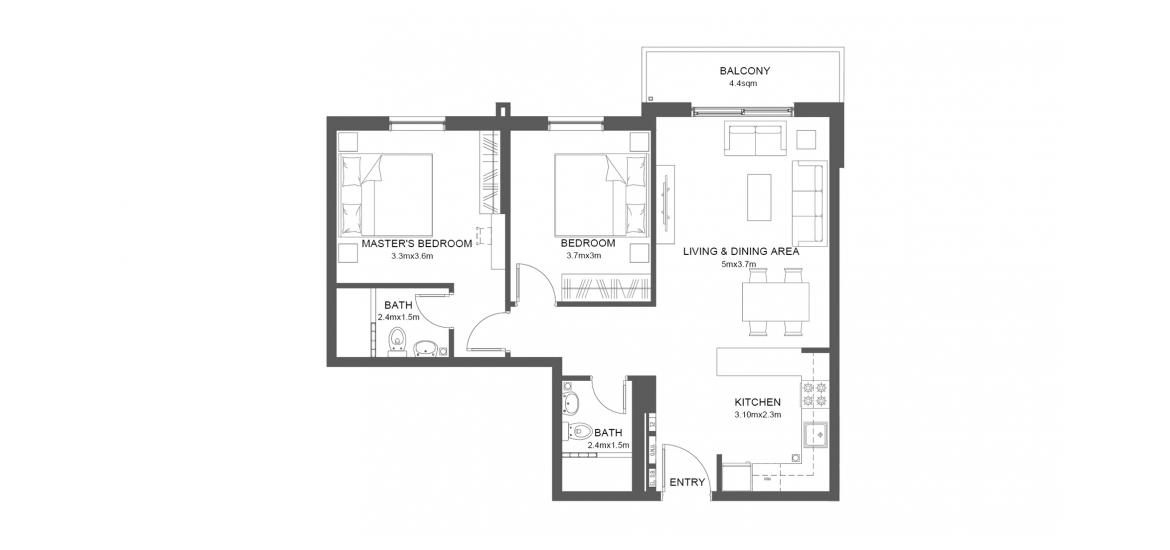 Apartment floor plan, 2 bedrooms in REEMAN LIVING