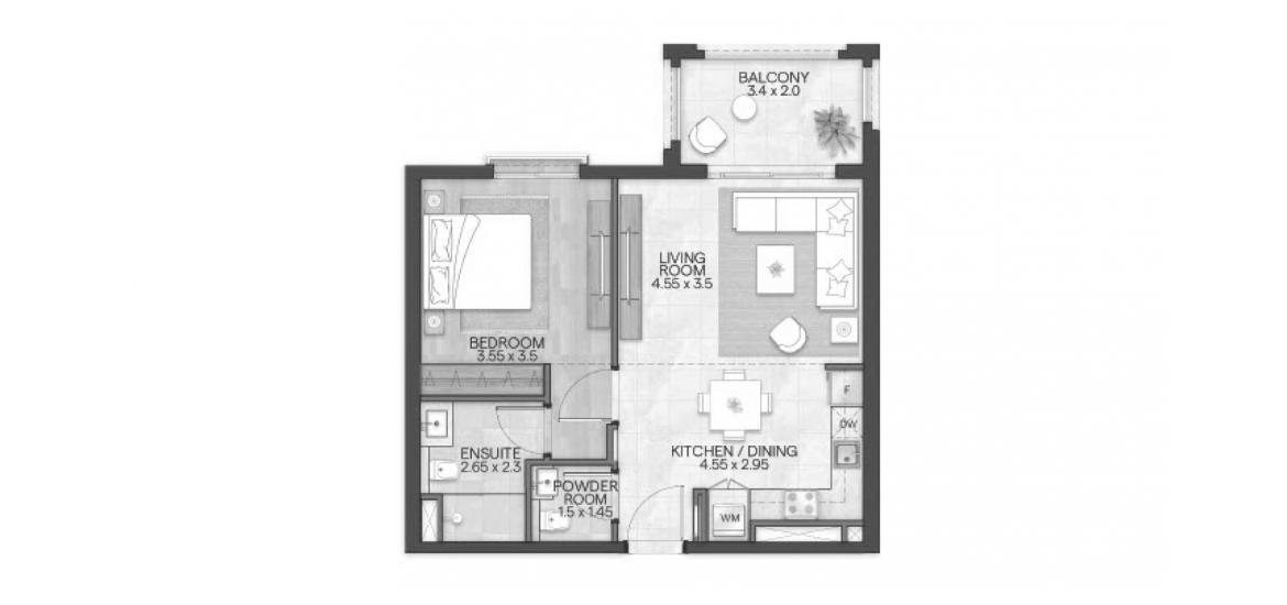 Apartment floor plan «BLOOM LIVING GRANADA 63 SQM 1BDRM», 1 bedroom in BLOOM LIVING GRANADA