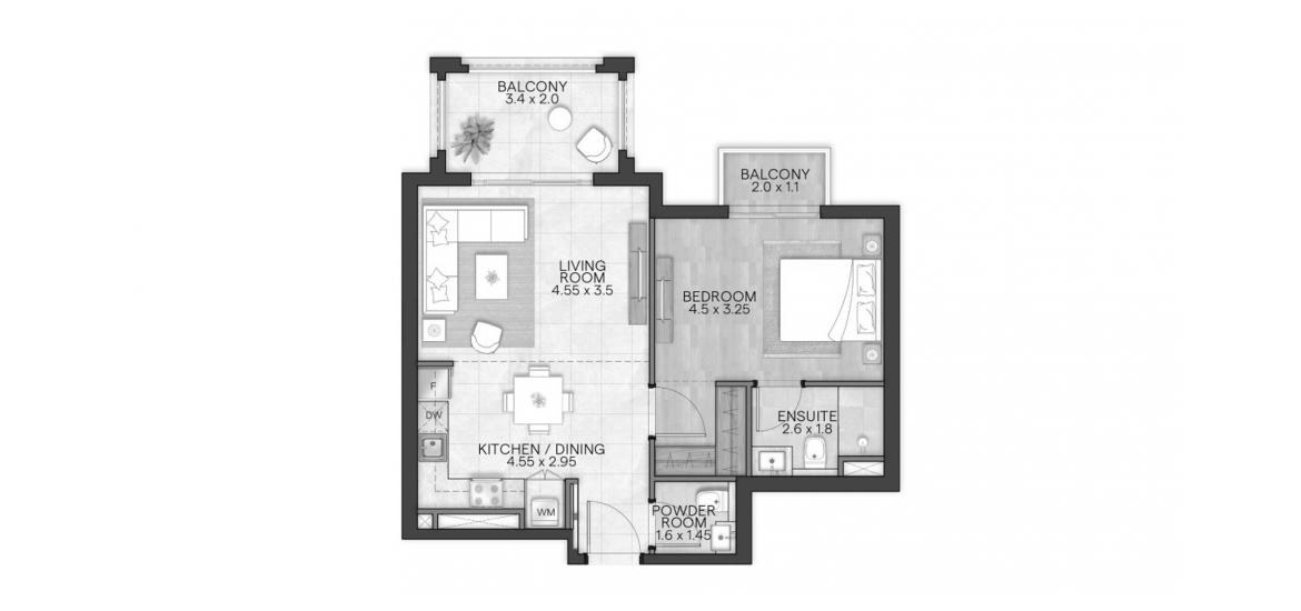 Apartment floor plan «BLOOM LIVING GRANADA 70 SQM 1BDRM TYPE B», 1 bedroom in BLOOM LIVING GRANADA