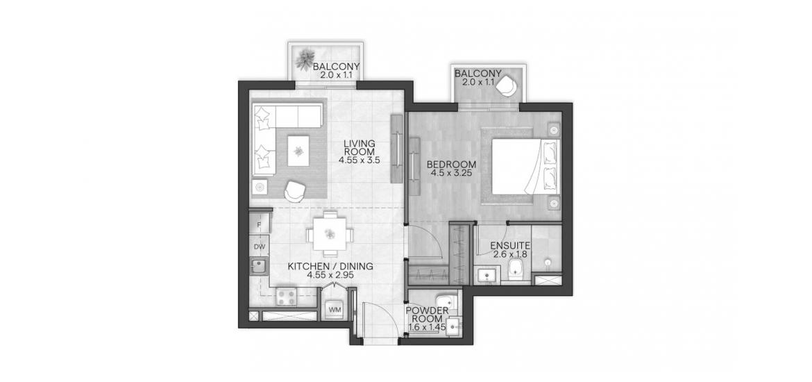 Apartment floor plan «BLOOM LIVING GRANADA 63 SQM 1BDRM TYPE B-1», 1 bedroom in BLOOM LIVING GRANADA