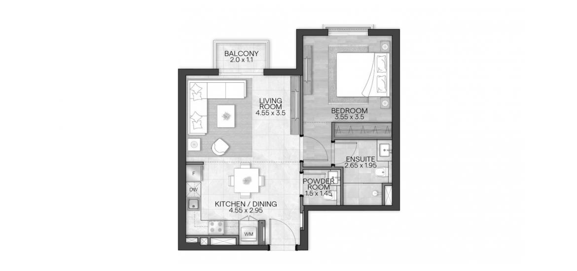 Apartment floor plan «BLOOM LIVING GRANADA 58 SQM 1BDRM TYPE E», 1 bedroom in BLOOM LIVING GRANADA