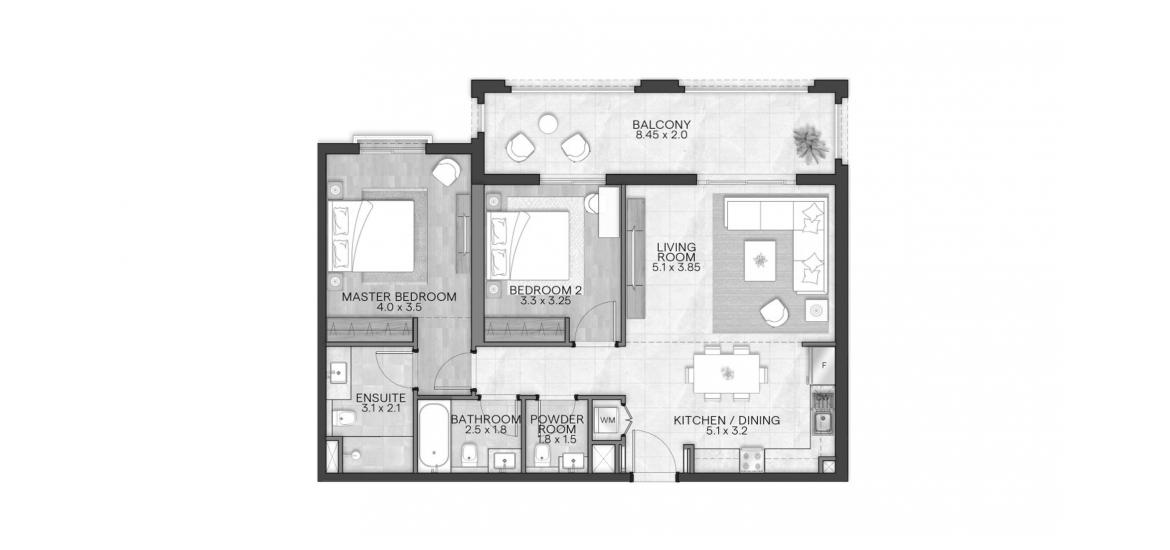Apartment floor plan «BLOOM LIVING GRANADA 111 SQM 2BDRM TYPE A-1», 2 bedrooms in BLOOM LIVING GRANADA