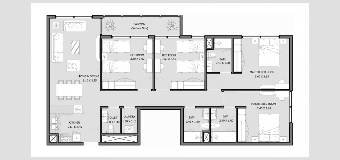 Apartment floor plan «ROYAL PARK 131-205 SQM 4BDRM TYPE A», 4 bedrooms in ROYAL PARK